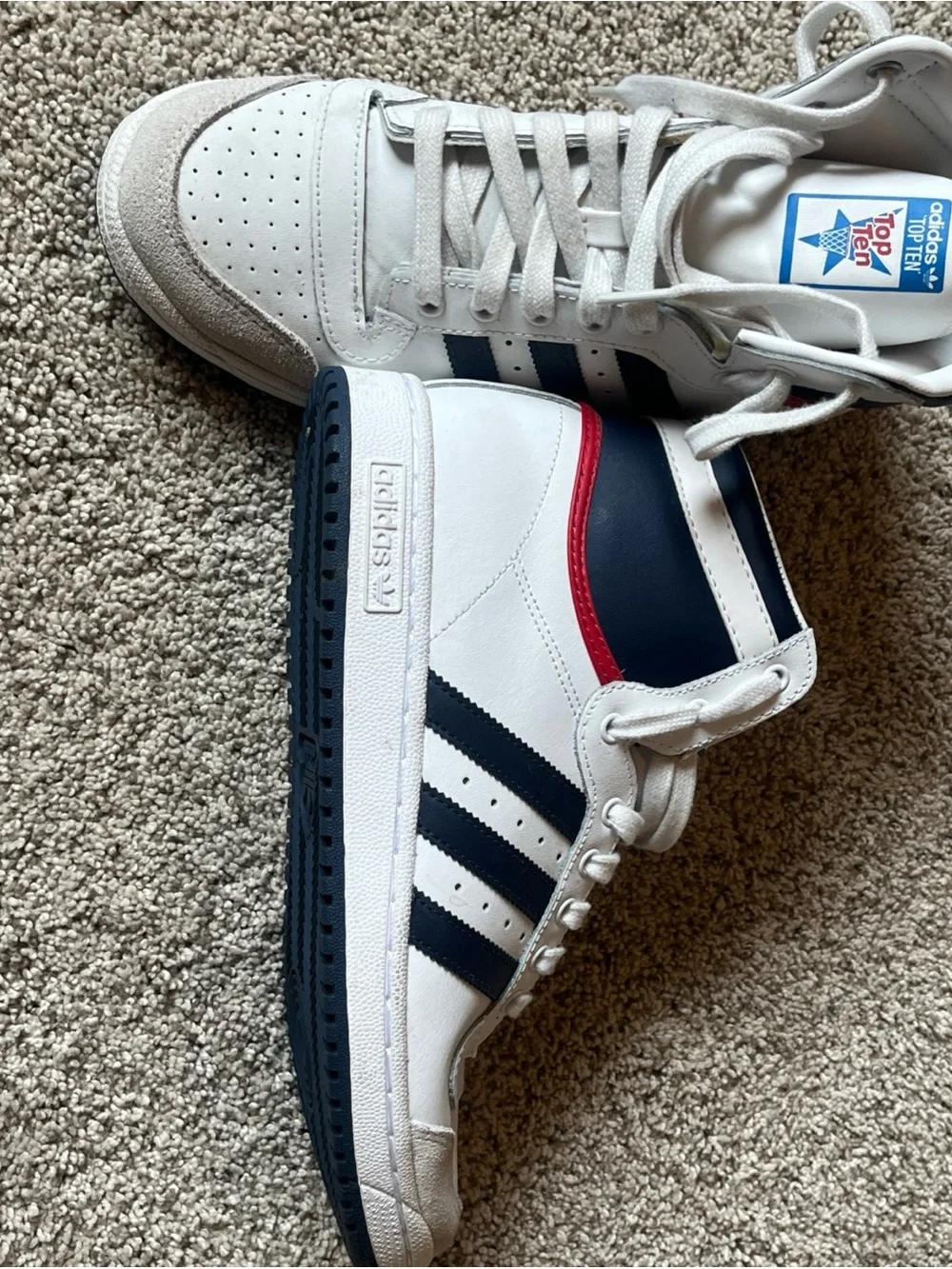 adidas White and Navy Top Ten High-Top Sneakers